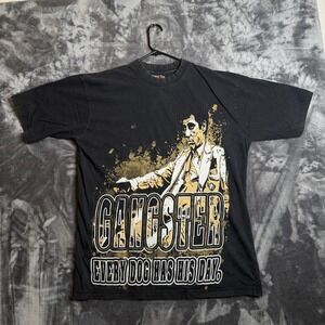 Vintage Y2k Al Pacino Tony Montana Scarface Black Short Sleeve Shirt Size 2XL